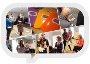 People learning through team games.