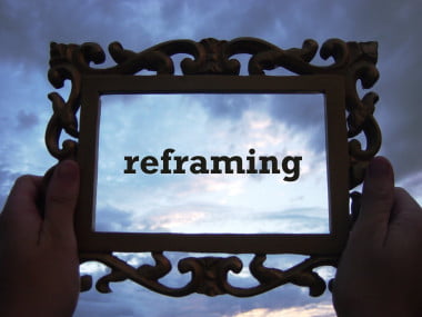 Picture frame with the word reframe in it